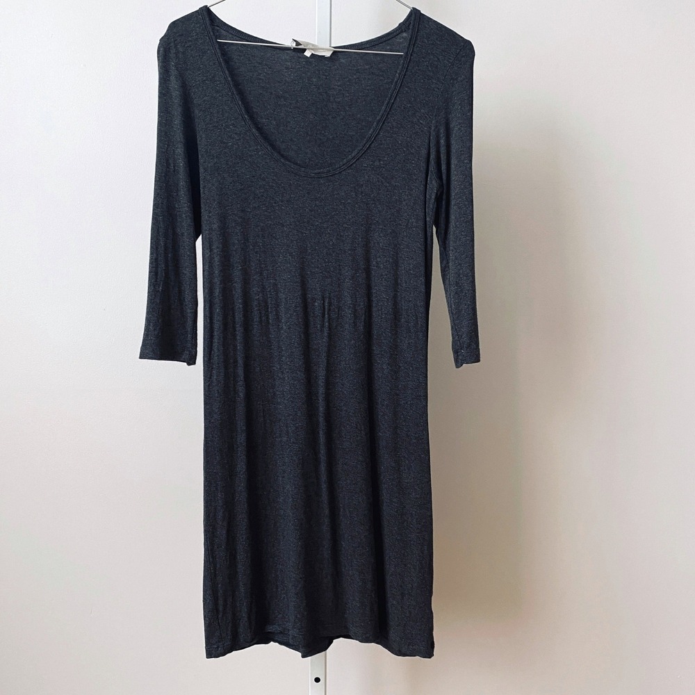 HATCH BODY sz 1 Charcoal Grey 3/4 Sleeve Scoop Neck Jersey Knit Midi Dress Cozyā